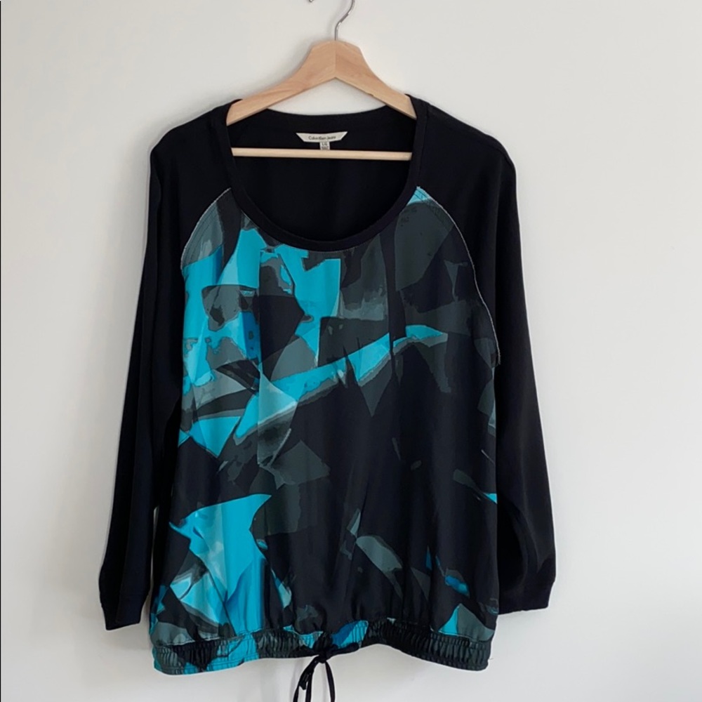 Calvin Klein Jeans Black Top with Teal Blue Abstract Print